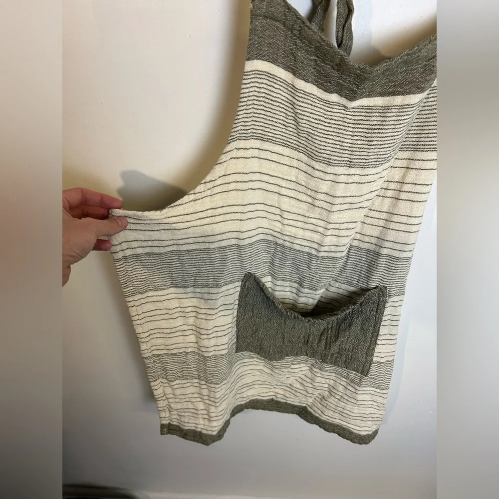 Striped‎ Halter Apron Pocket 100% Cotton Linen Blend Minimalist Backyard grill